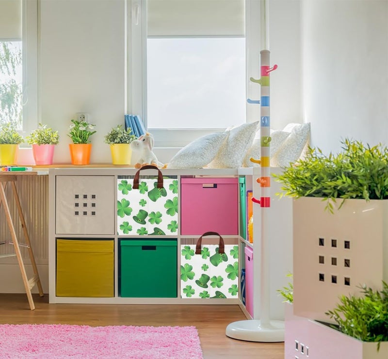 NTAOHAMPER Rectangular Four Leaf Clover Lucky Gift Basket,St. Patrick's Day Toys Storage Bin for Kids,Baby Room Decor(Clover) - Image 5